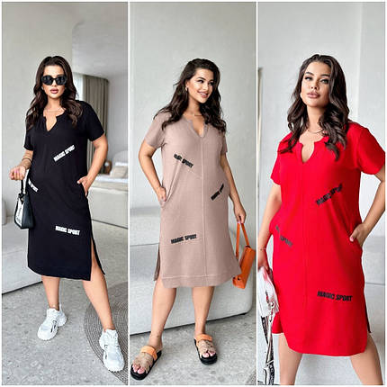 Літне плаття спорт із трикотажу бавовна з короткими рукавами з карманами великих розмірів, фото 1