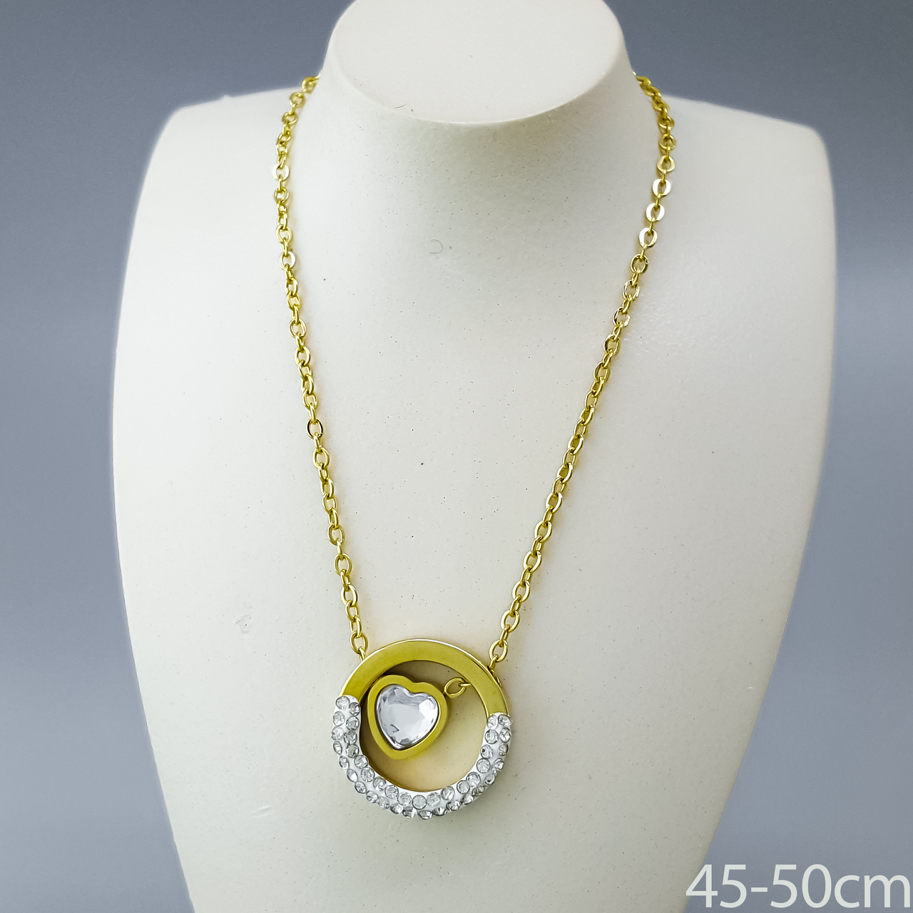 Підвіска "Серце" з розсипом каміння, р.45-50, медичне золото Xuping, stainless steel 12К