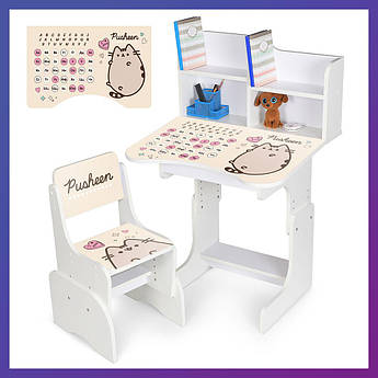 Дитяча парта зі стільчиком із регулюванням висоти та підставкою для книг Алфавіт N 2071-17-1B