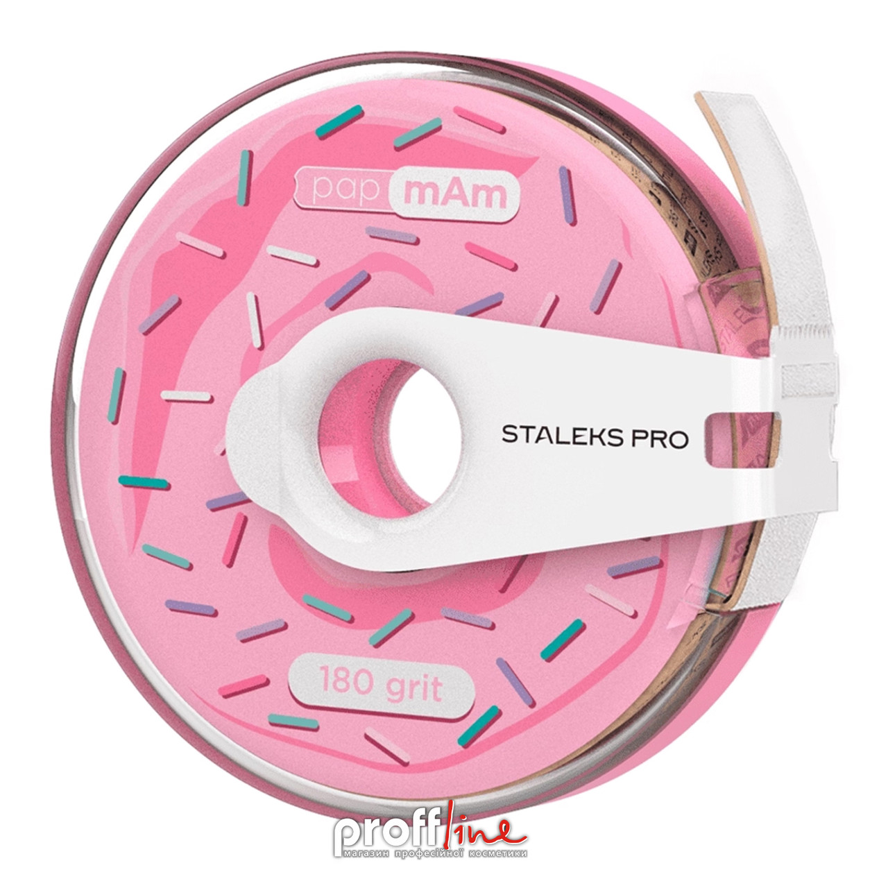 Пластикова котушка з блоком білої файл-стрічки papmAm 180 грит Staleks Pro Expert (ATC-180W)