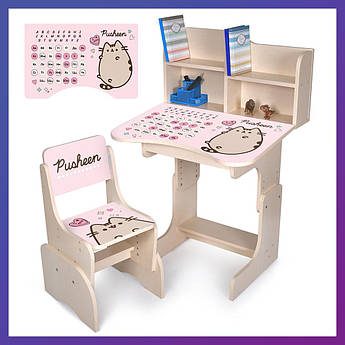 Дитяча парта зі стільчиком із регулюванням висоти та підставкою для книг Алфавіт N 2071-17-2A