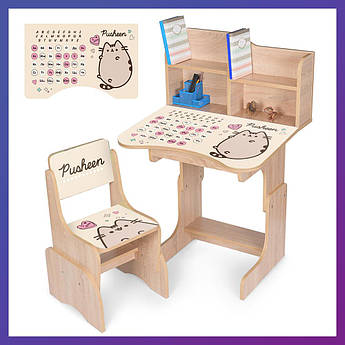 Дитяча парта зі стільчиком із регулюванням висоти та підставкою для книг Алфавіт N 2071-17-3B