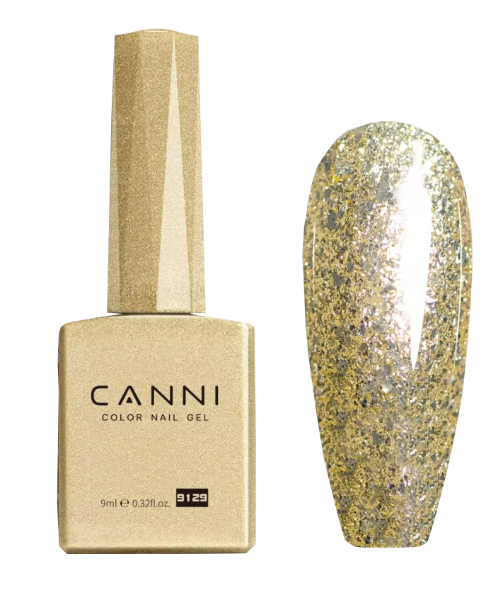 Гель-лак Canni Hema Free №9129, 9 мл (Goldglitter)