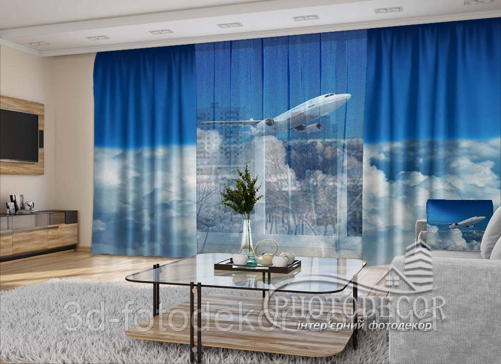 3D - Фото Штори і Тюль "Самолет в облаках" - будь-який розмір. Читаємо опис!