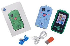 Смартфон "KidPhone Dino" з камерою та іграми (синій/зелений) в коробці 14*9*4см