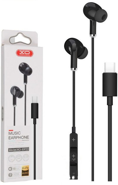 Дротові навушники XO EP23 music earphone Type-C штекер чорні, фото 1