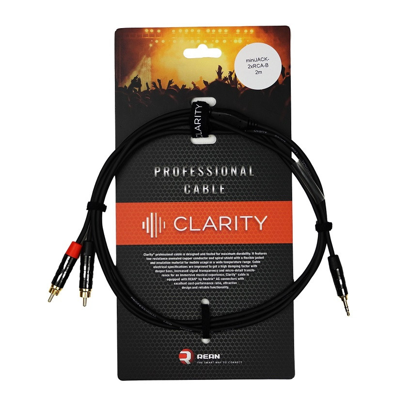 Інсертний кабель CLARITY miniJACK-2xRCA-B/2m