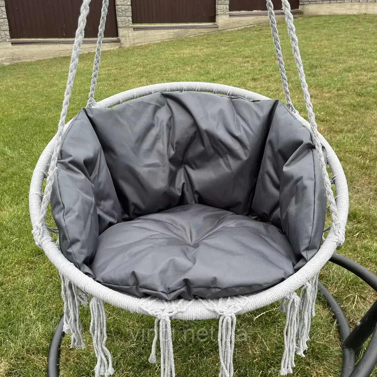 Підвісна гойдалка Підвісне крісло-гамак Качеля з великою подушкою DY-A003-GREY Сірий/графітовий, фото 1