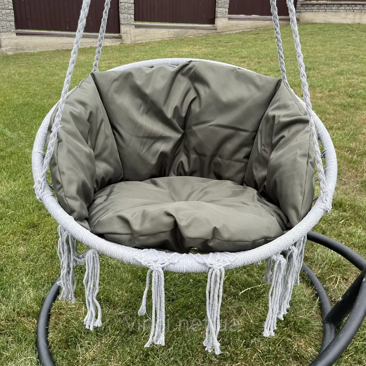 Підвісна гойдалка Підвісне крісло-гамак Качеля з великою подушкою DY-A003-GREY Сірий/хакі, фото 1