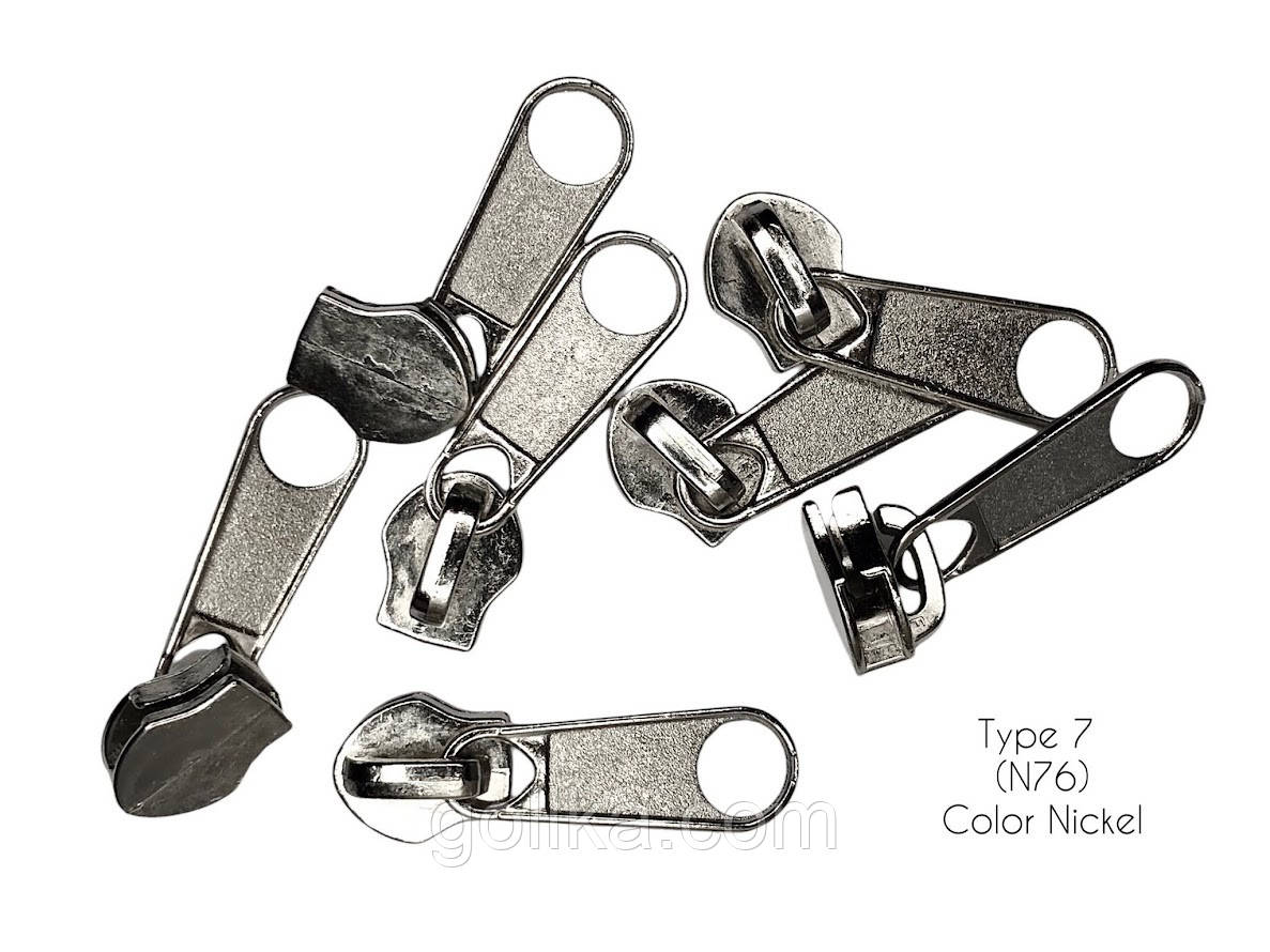 Бігунок одинарний для блискавки спіральної рулонної (без фіксатора) Т7 (Тип 7) Нікель, фото 1