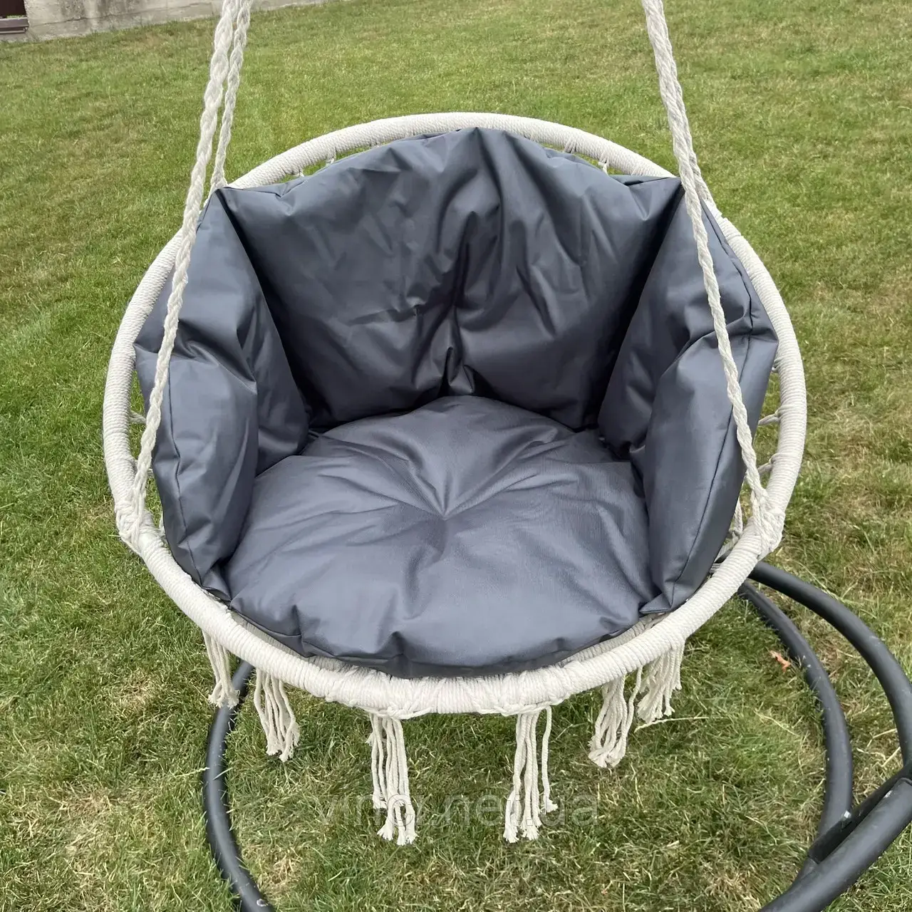 Підвісна гойдалка Підвісне крісло-гамак Качеля з великою подушкою DY-A003-WHITE Кремовий/графітовий, фото 1