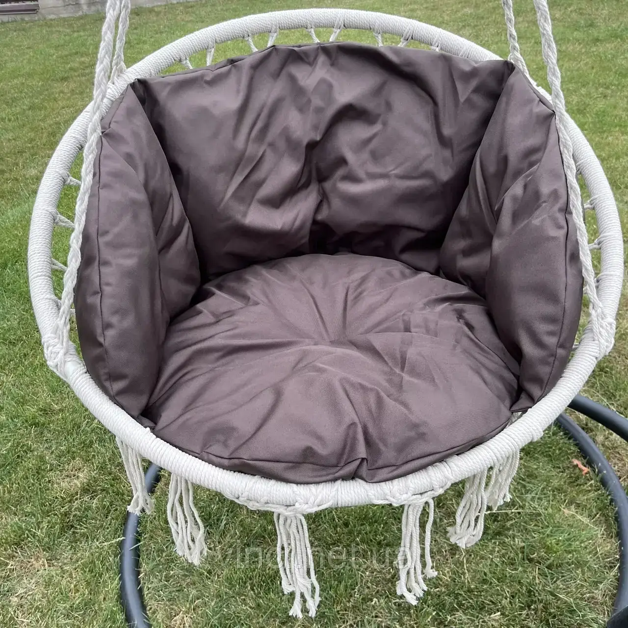 Підвісна гойдалка Підвісне крісло-гамак Качеля з великою подушкою DY-A003-WHITE Кремовий/коричневий, фото 1