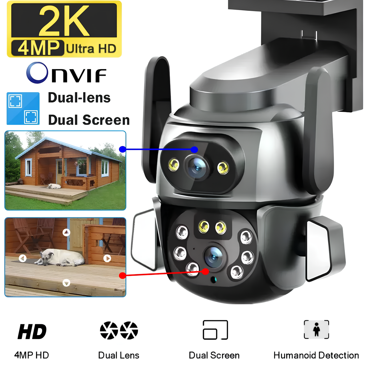 IP WiFi камера Q821 4Мп 2 незалежні об'єктиви Вулична камера нічного бачення Бездротова камера wifi
