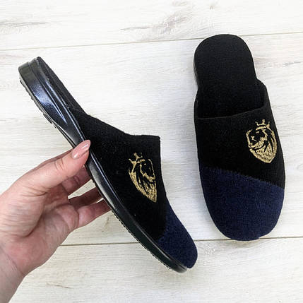 Капці чоловічі кімнатні Klerotex фетрові чорні з синім 3767, фото 2