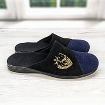 Капці чоловічі кімнатні Klerotex фетрові чорні з синім 3767, фото 3