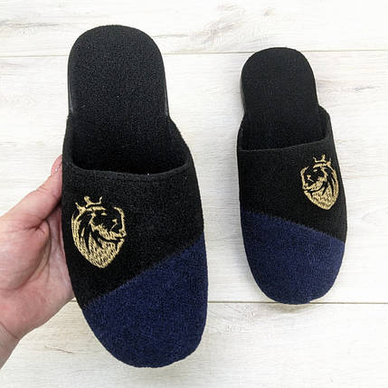 Капці чоловічі кімнатні Klerotex фетрові чорні з синім 3767, фото 1