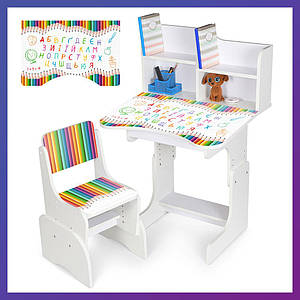 Дитяча парта зі стільчиком із регулюванням висоти та підставкою для книг Алфавіт N 2071-11-1