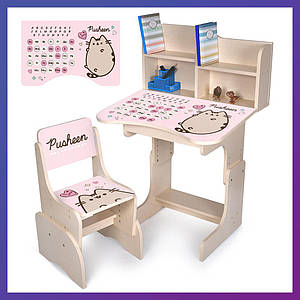 Дитяча парта зі стільчиком із регулюванням висоти та підставкою для книг Алфавіт N 2071-17-2A