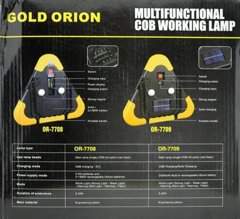 Аварійний Led знак Gold Orion OR-7708 на 5 режимів із ліхтарем та функцією Power Bank, фото 3