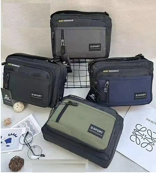 Чоловіча сумка тканинна 26*21 см через плече на блискавці з кишенею в різних варіантах Luna