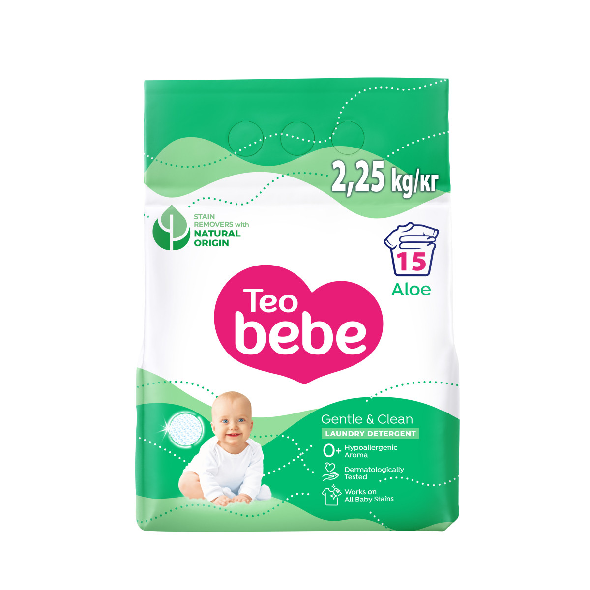 Дитячий пральний порошок Teo Bebe Gentle & Clean Aloe 2.25 кг (Тео бебі), фото 1