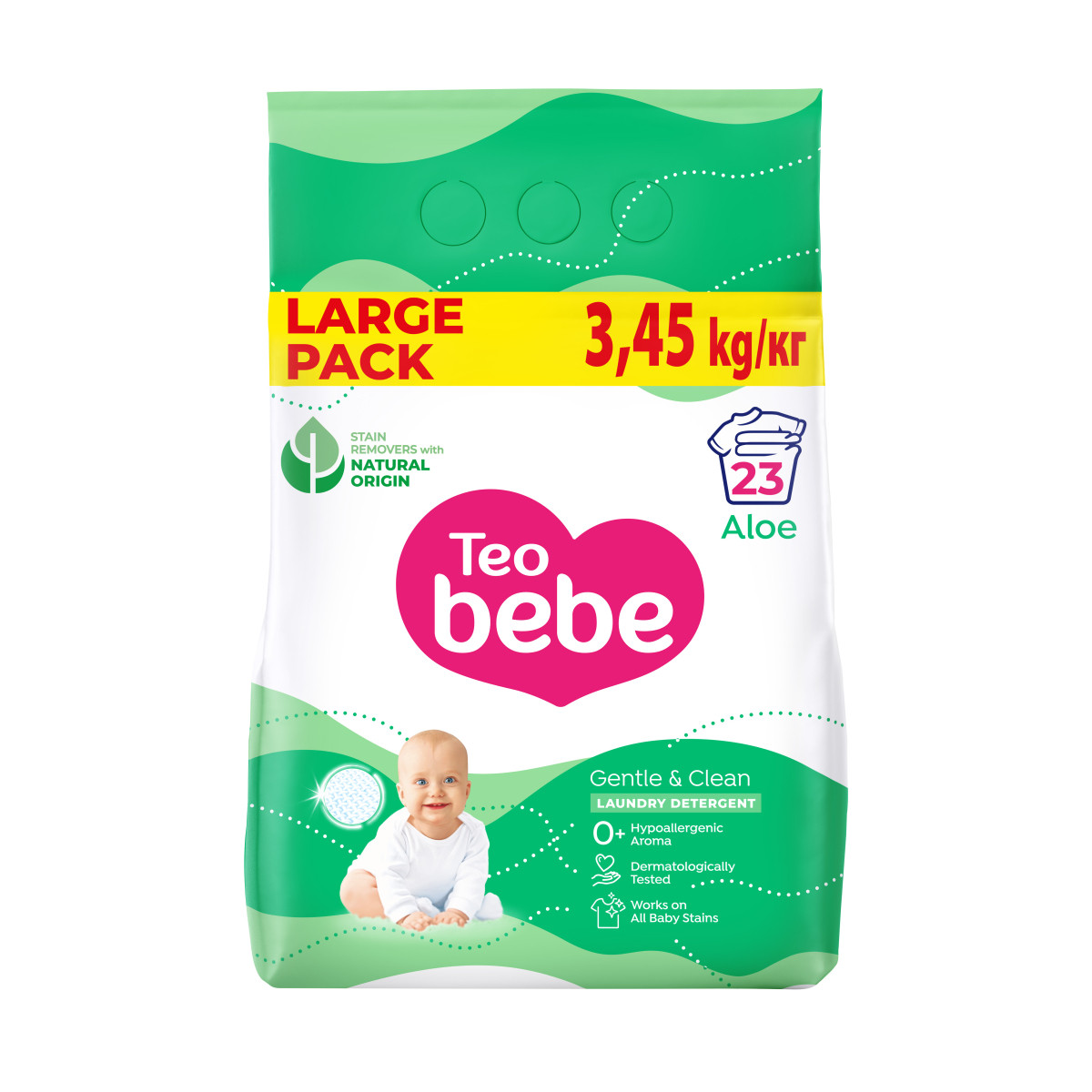 Дитячий пральний порошок Teo Bebe Gentle & Clean Aloe 3.45 кг (Тео бебі), фото 1