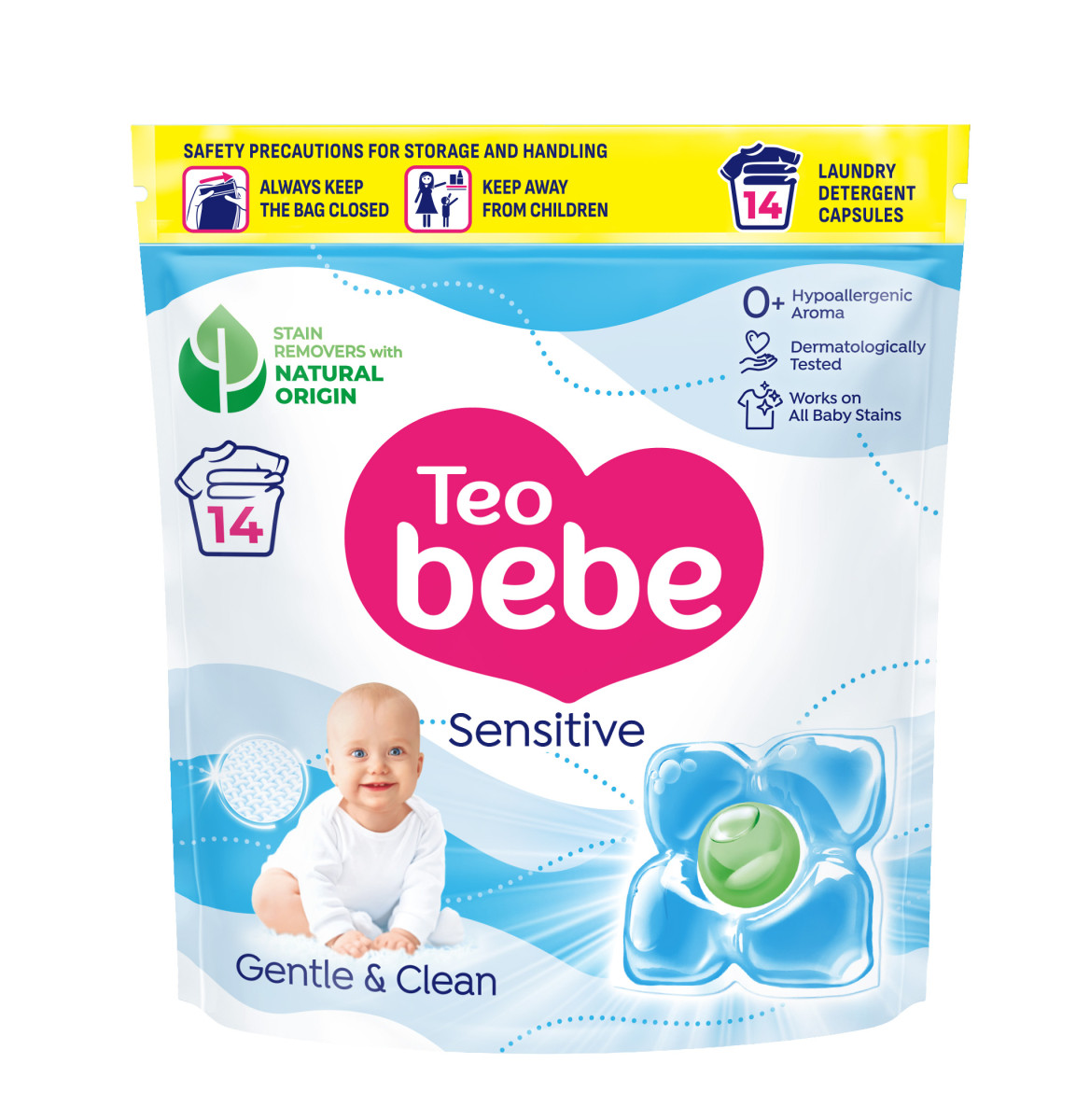 Капсули для прання Teo bebe Gentle & Clean Caps Sensitive, 0+, 14 циклів прання, 14 шт (Тео Бебі)