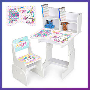 Дитяча парта зі стільчиком із регулюванням висоти та підставкою для книг Unicorn Алфавіт N 2071-9-1