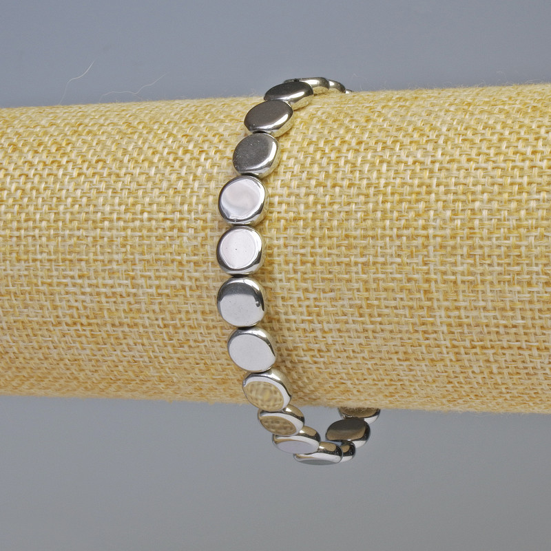 Браслет Гематит монетки круглі плоскі колір срібло d-8х3мм+- L-18см+- стрейч, фото 1