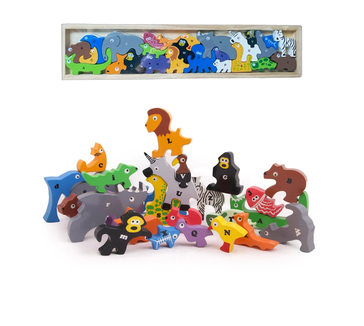 Балансуючі деревʼяні іграшки Монтесорі, деревʼяні іграшки звірів , зоо конструктор для дітей на 26 елементів, фото 1
