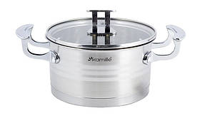 Каструля індукційна Kamille Casserote 1.5 л із неіржавкої сталі зі скляною кришкою