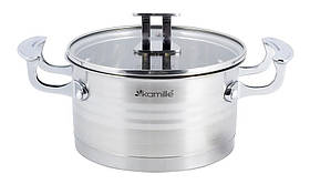 Каструля індукційна Kamille Casserote 2.4 л із неіржавкої сталі зі скляною кришкою