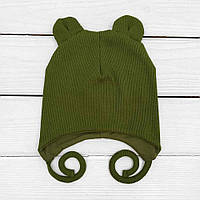 Шапочка з вушками подвійна рубчик Хакі