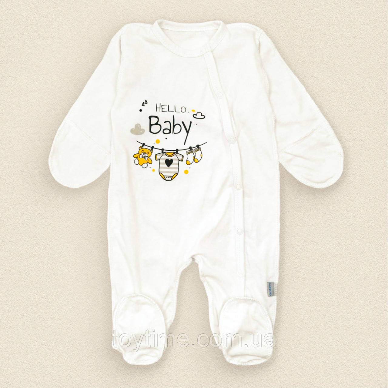 Чоловічок кулір для новонароджених молочний Hello Baby, фото 1