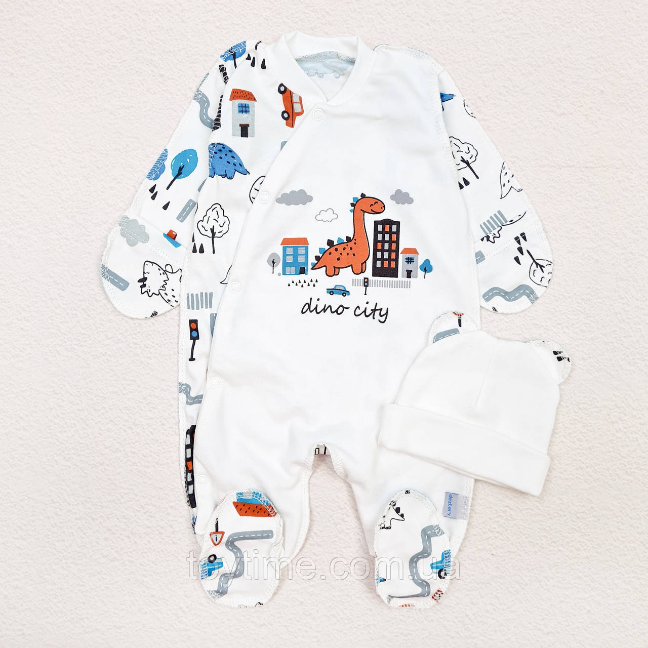 Комплект в пологовий чоловічок з шапочкою Dino city