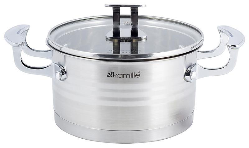 Каструля індукційна Kamille Casserote 4.4л з нержавіючої сталі зі скляною кришкою