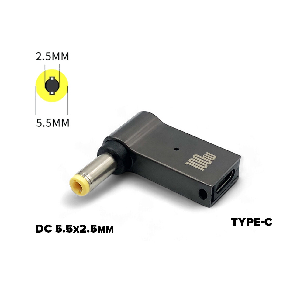 Адаптер з тригером Type-C to DC5.5*2.5мм для зарядки ноутбуків Asus, Lenovo, Toshiba, фото 1