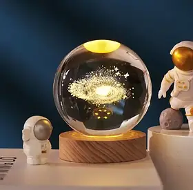 3D нічник 6/8 см Кришталевий Куля із сонячною системою SV227