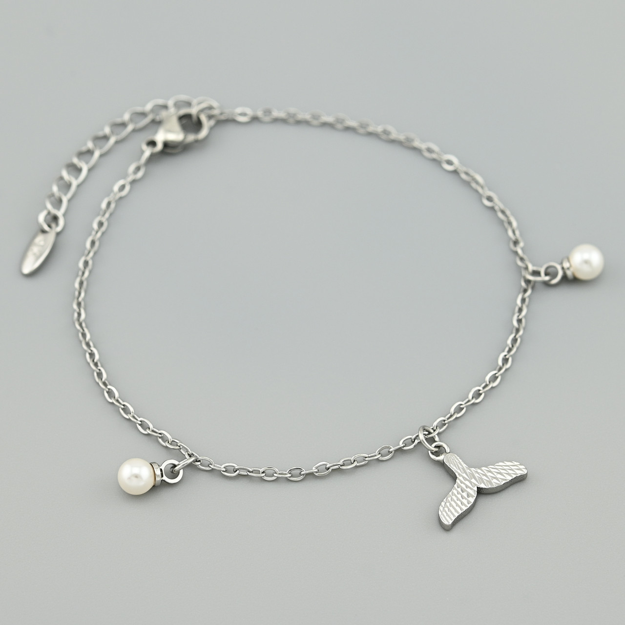 Браслет Хвостик 45899 ширина 1.5 мм штучні перли позолота Біле Золото довжина 17+3, фото 1