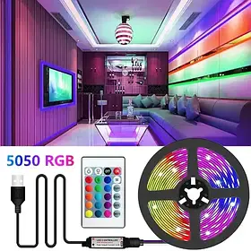 Стрічка світлодіодна RGB SMD 5050 для фонового підсвічування телевізора. 2 метри з пультом від USB-повербанка iC227