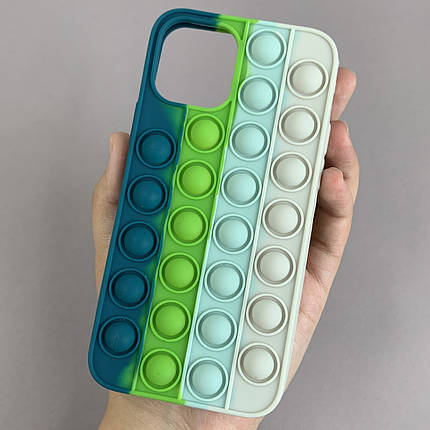 Чохол для iPhone 12 Pop it антистрес силіконовий чохол поп іт на телефон айфон 12 зелений білий ORG 2, фото 1