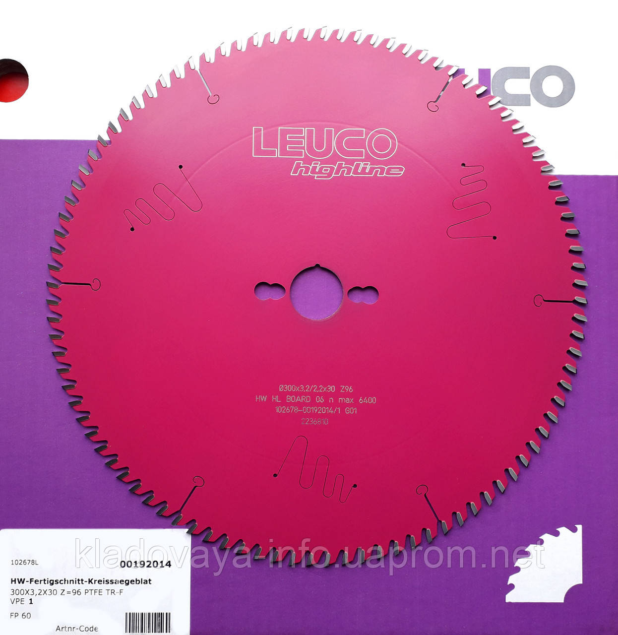Дискова пила Leuco для ламінату, ДСП і МДФ 300x3,2/2,2x30 Z = 96 для форматно-розкроєних верстатів