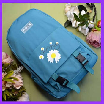 Рюкзак шкільний для дівчинки бірюзовий міський на блискавці 42*28 см Ромашка Luna