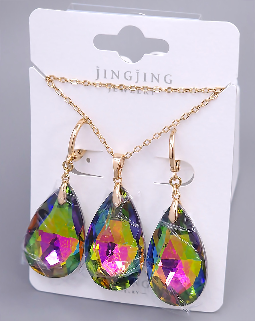 Набір ХР. Сережки та кулон на ланцюжку зі Swarovski хамелеон. Позолота 18К Ланцюжок: 40-45см Сережки: 46мм