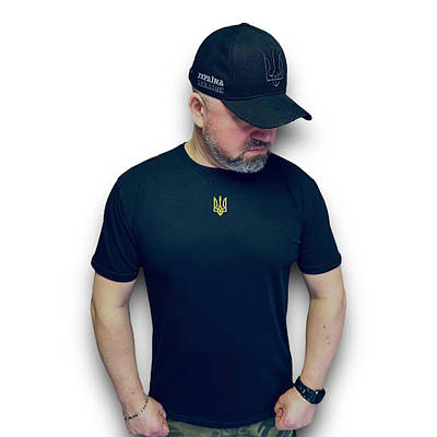 Футболка чоловіча "Тризуб"  вишивка чорна/ Патріотична футболка