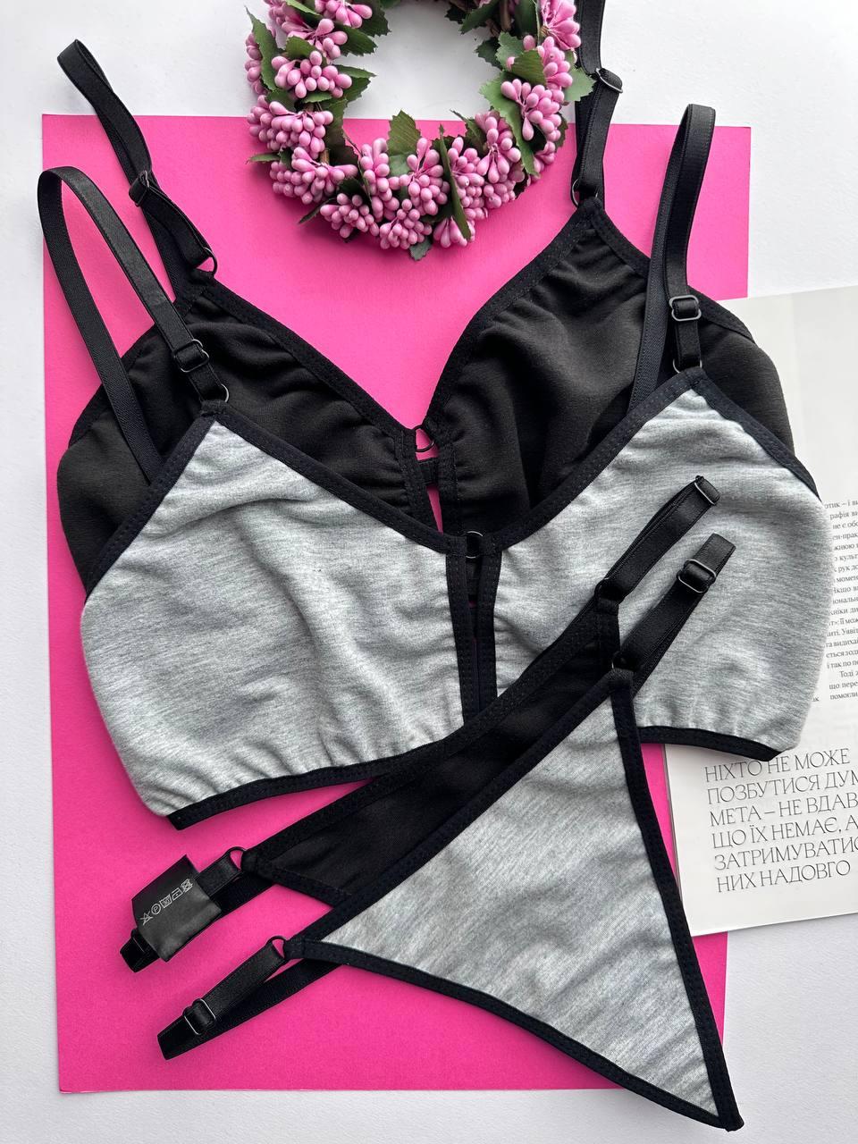 Комплект спідньої білизни сірий, топ і трусики., фото 1