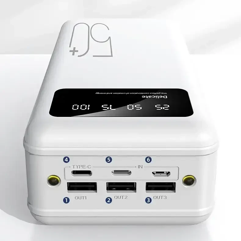 Великий power bank 50000 mAh YM-500 3 USB Type-C з ліхтариком Білий