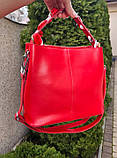 Жіноча сумка класична WENDY червона з натуральної шкіри фурнитура срібло, фото 4