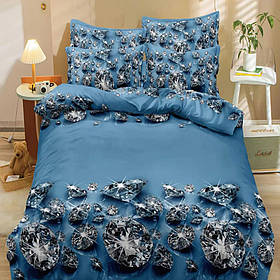 Євро комплект постільної білизни Блакитні діаманти 200*220 (22876) Бязь бавовна поліестер