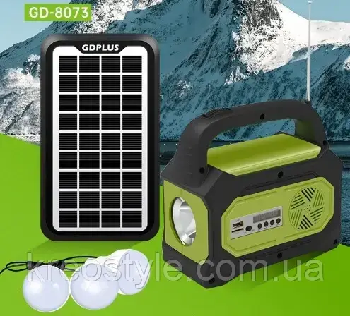 Універсальна сонячна станція/GDPlus GD-8073 з Power Bank і 3 ліхтариками LK227 і радіо